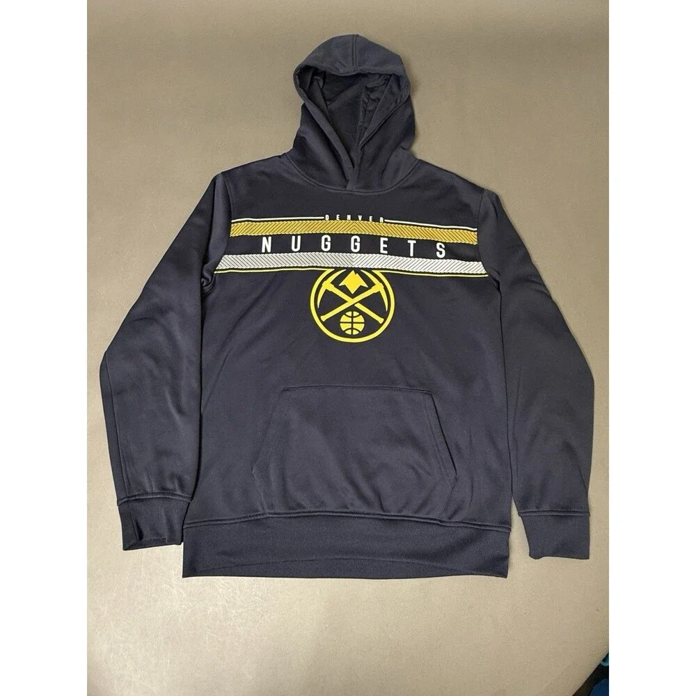 Denver Nuggets Hoodie Mens Medium Black  Pullover Long Sleeve Basketball Logo